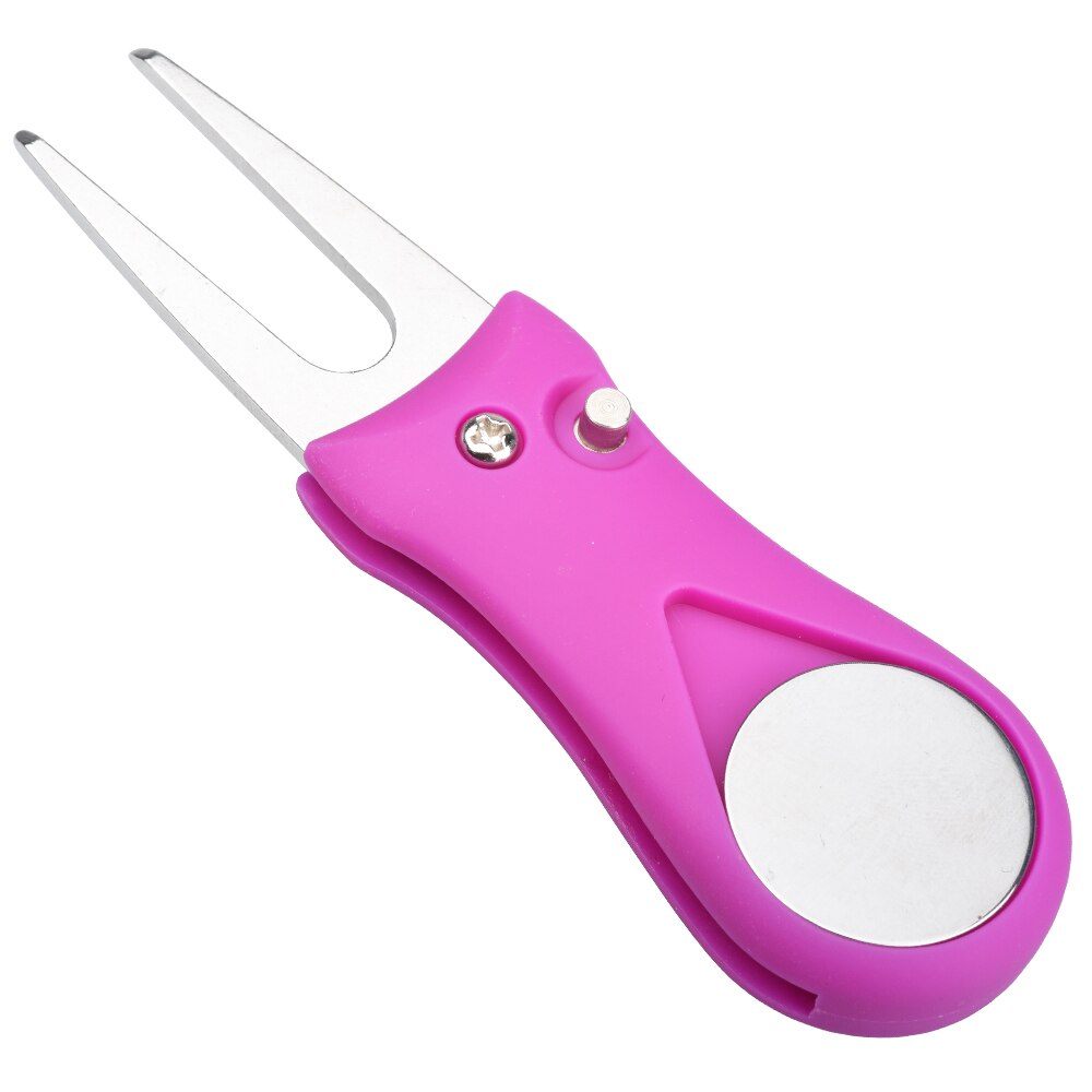 1Pcs Foldable Golf Divot Repair Tool Switchblade Pitch Groove Cleaner Golf Pitchfork With 25mm Golf Marker: Purple