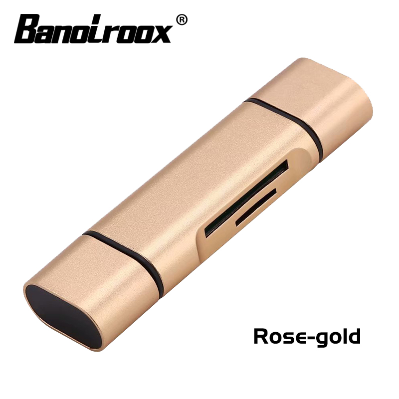 Banolroox 3 in 1 High Speed Card Reader Type-C/OTG/Micro USB TF/SD Card Writer For Smart Phone/Laptop accessories Adapter: rose-gold