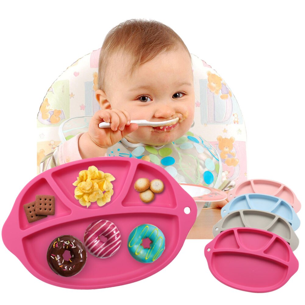 Baby mad container plade silikone børn placemat retter anti-slip børn fodring plader retter skål bordservice sæt