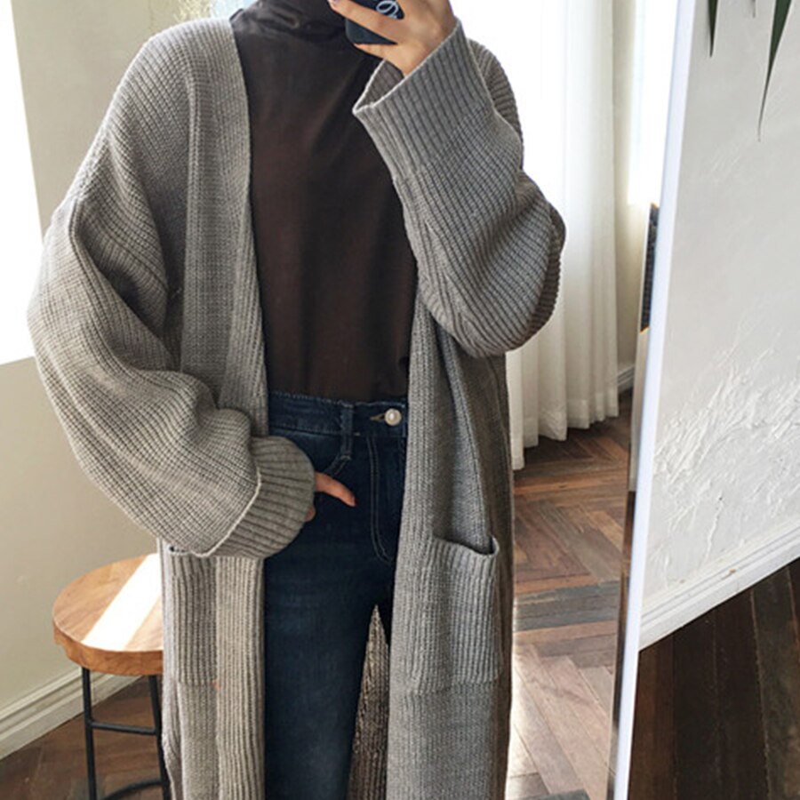 Dicloud lang cardigan kvinner harajuku løs strikket genser kvinner casual svart oversized jakke kåpe høst