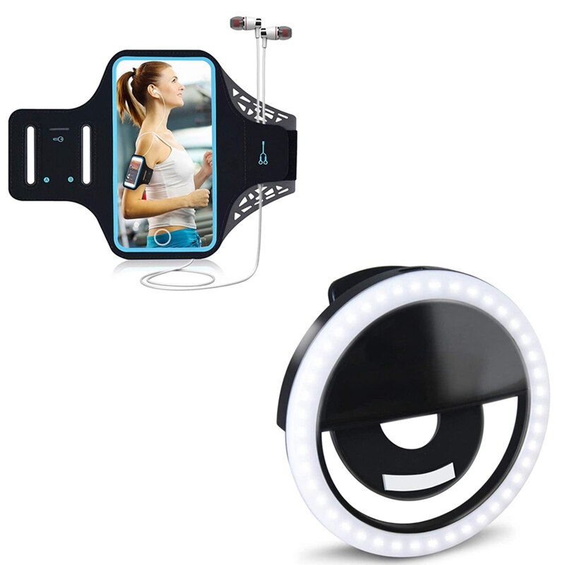 Universele Waterdichte Telefoon Arm Houder Met Verstelbare (Zwart) & Led Selfie Ring Licht Cirkel Clip-Op Selfie Licht Invullen