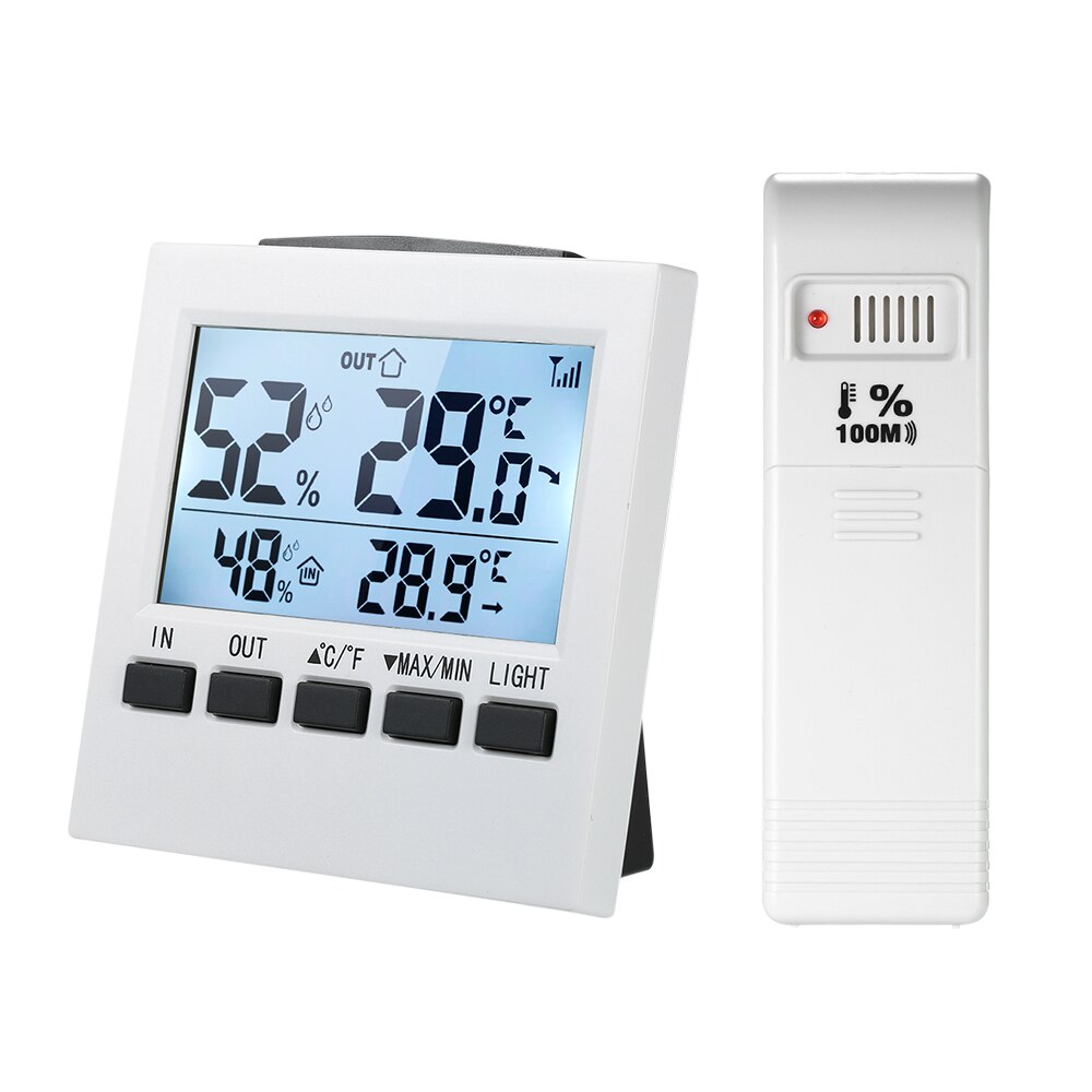 LCD Digital Wireless Indoor/Outdoor Thermometer Hygrometer ℃/℉ Temperature Humidity Meter with Max Min Value Display Transmitter