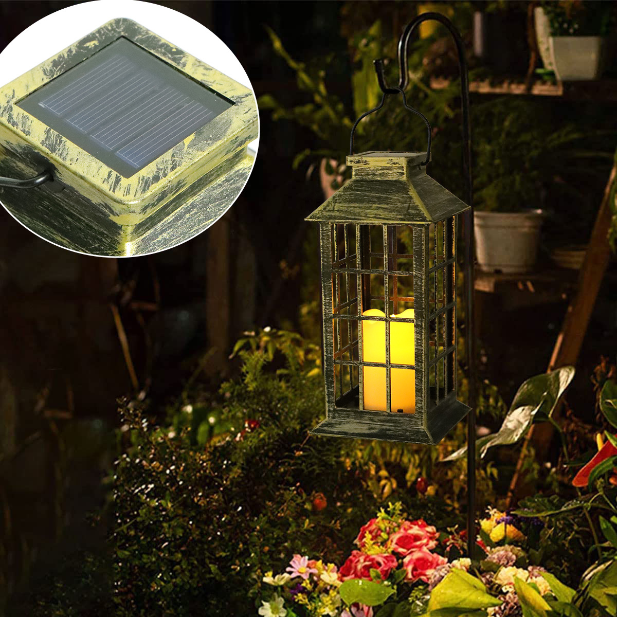 Lámpara de vela Solar, luz LED nocturna, candelabro Retro para el hogar, patio, decoración del pasillo, luces colgantes, lámpara de vela iluminada para escritorio