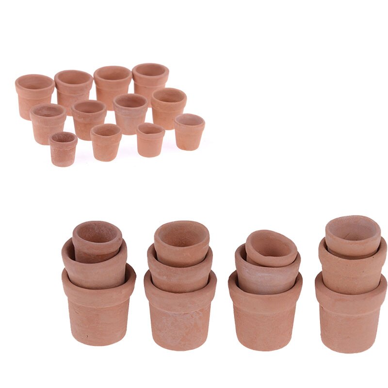 12pcs Mini Red clay Flowerpot Simulation Garden Flower Pot Model Toy For 1/12 doll house Miniature Accessories