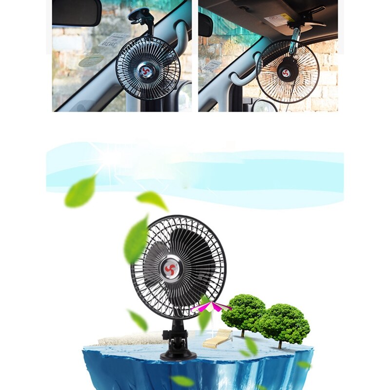 12v 8 inch draagbare ventilator voor in een voertuig, auto, bureau, zuignap, draaibare beugel, mini-airconditioner: Default Title