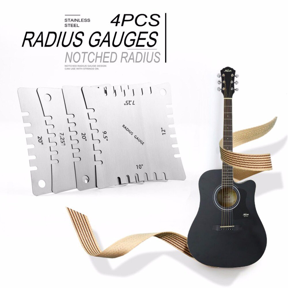 4 stuks Rvs Guitar Notched Radius Gauge Toets Fretboard Meten Tool Set Brede & Smalle Radius Meters