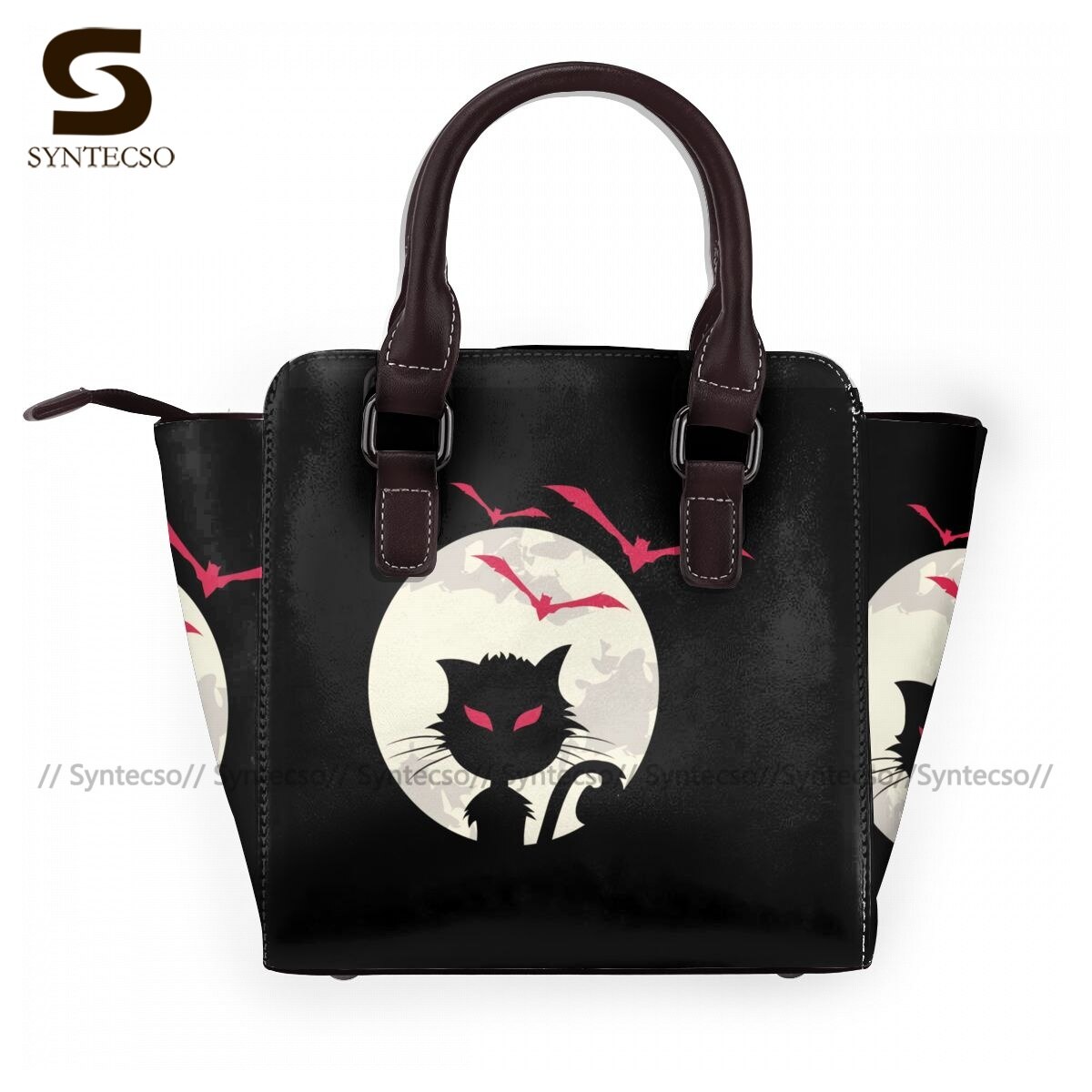 Lustige katzen-schultertasche, Jahrgang-handtasche, leder, reisetasche für damen