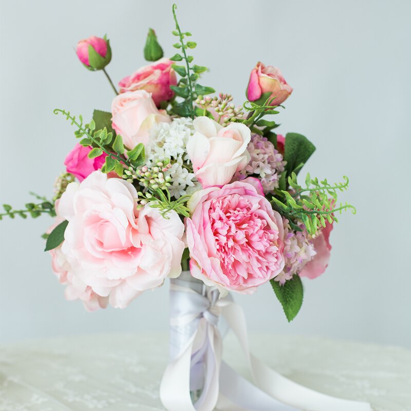 JaneVini Romantische Roze Bruidsboeket Bruids Bloemen Kunstzijde Rozen Land Stijl Bruiden Nep Boeket Ramo De Novia