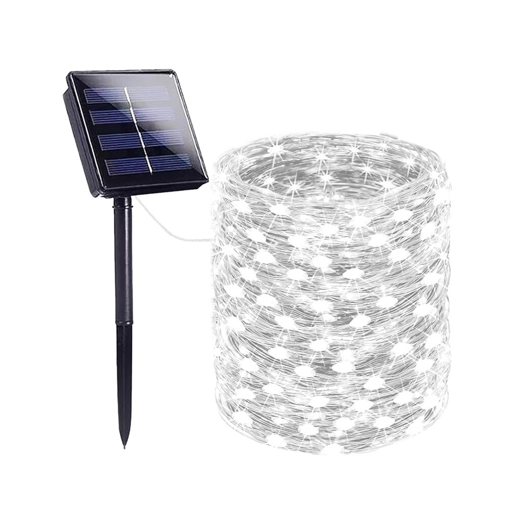 Solar-Lichterkette für den Außenbereich, wasserdicht, Solar-Lichterkette, 8 Modi, Solar-Weihnachtsbeleuchtung für Garten, Terrasse, Hochzeitsdekorationen: WHITE / 20W