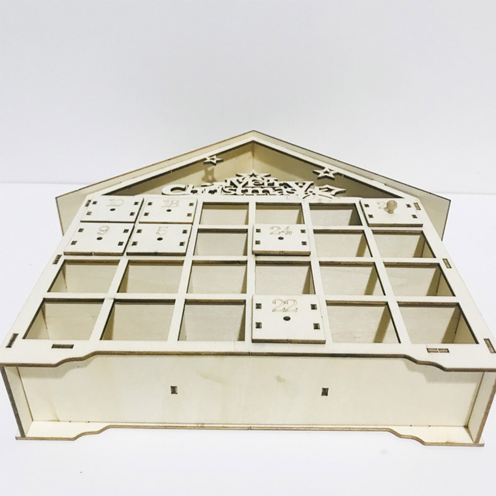 Box Wooden Advent Calendar Drawer Countdown DIY Desktop Decor Family Christmas Ornament House LED Light Deer Santa Claus