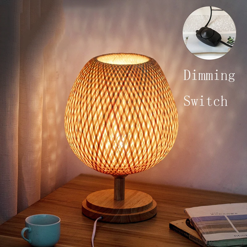 Vintage Bambus Tisch Lampen Chinesischen Stil Handgemachte Holz Schreibtisch Lampe für Wohnzimmer Schlafzimmer Dekoration Kreative E27 Neben Lampe: Grau