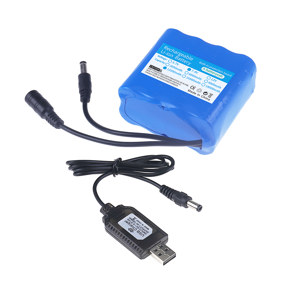 Batería de iones de litio de 7,4 V, 18650 2S, Cargador USB, 3000mah, 6000mah, 9000mah, 12000mah, Control remoto, piezas de repuesto para barcos de cebo de pesca: verde