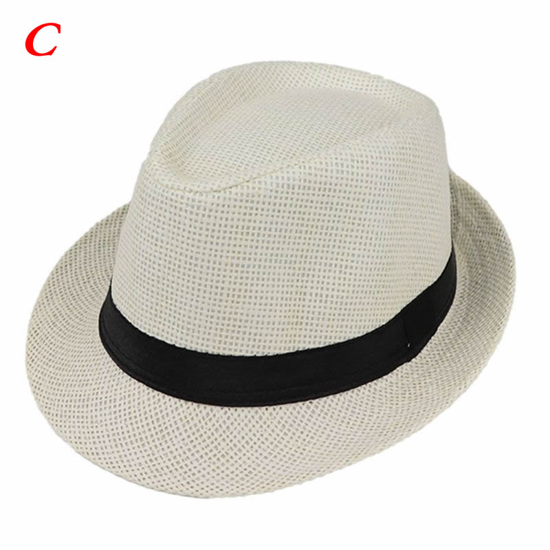 Børn børn sommer strand stråhat jazz panama trilby fedora hat gangster kasket udendørs åndbare hatte piger drenge solhat: C