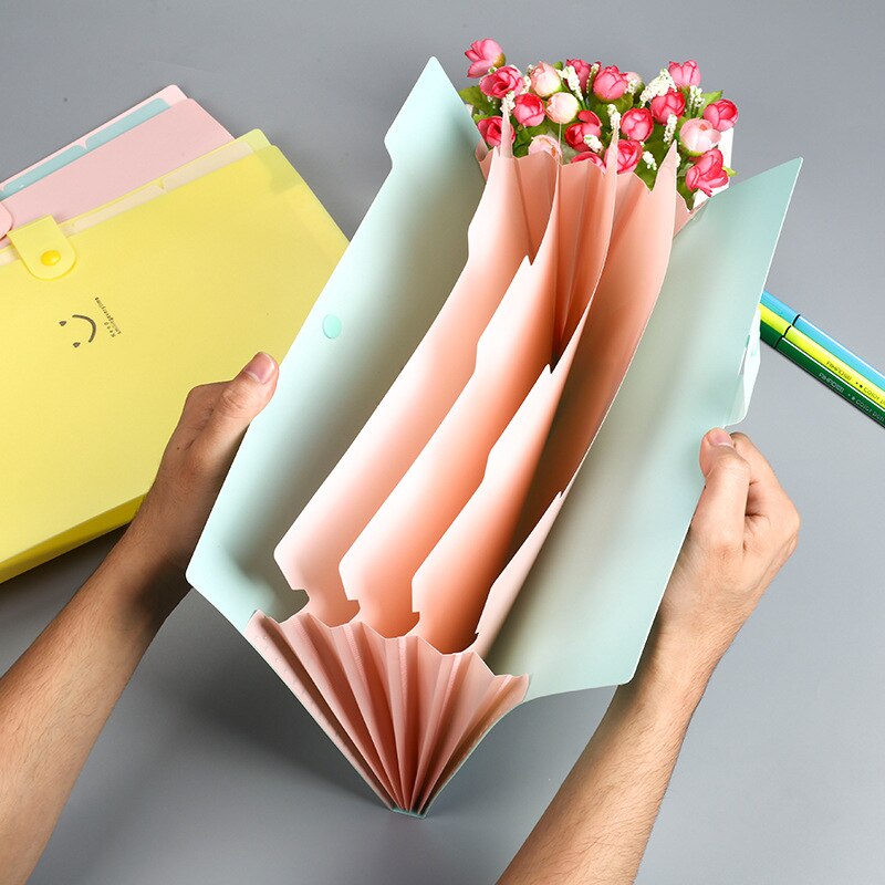 Literaire Leuke Smiley Gezicht Snoep Kleur Map Creatieve Scheiding Multi-layer A4 Map 5 Grid Orgel Zak Data Papier opbergtas