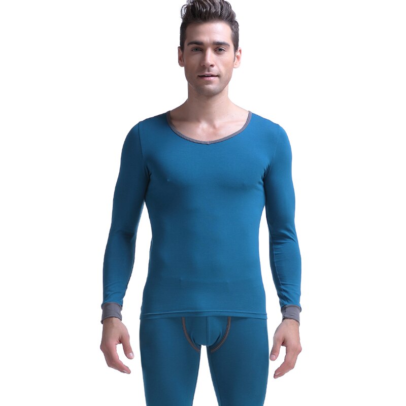 Heren thermisch ondergoed set foundation dunne sectie strak katoen lage kraag grote v-kraag overhemd lange onderbroek heren thermisch heren onderbroek: Kleur blauw / Xxxl