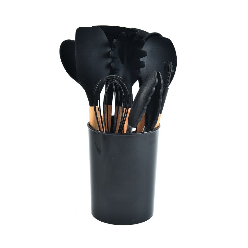 Cooking Utensils Set with Holder for Kitchen Non Stick 11 Pcs Cookware with Wooden Handle Cooking Accessory MAZI888: D