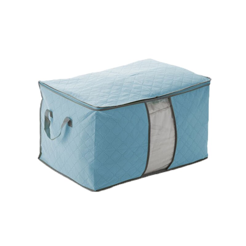 Quilt tæppe holder støvtæt lynlås taske garderobe spar plads organizer non-woven opbevaring stof boks stor kapacitet tøj kuffert: Blå