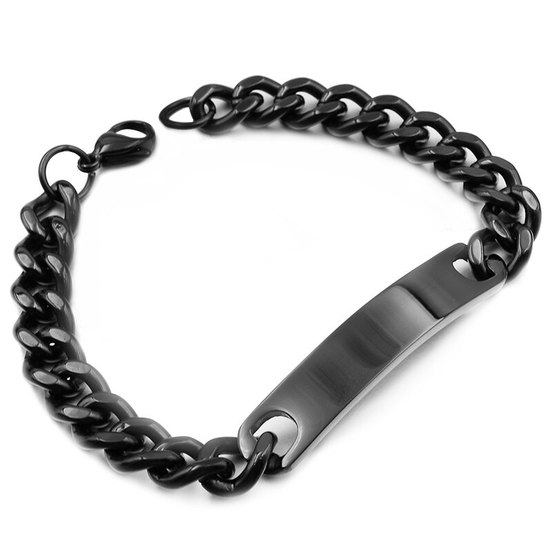 Gokadima Stainless Steel ID Bracelet For Women Men Jewellery Chain Cuff,4 colors, Items,WB001: Style1 black21cm9mm