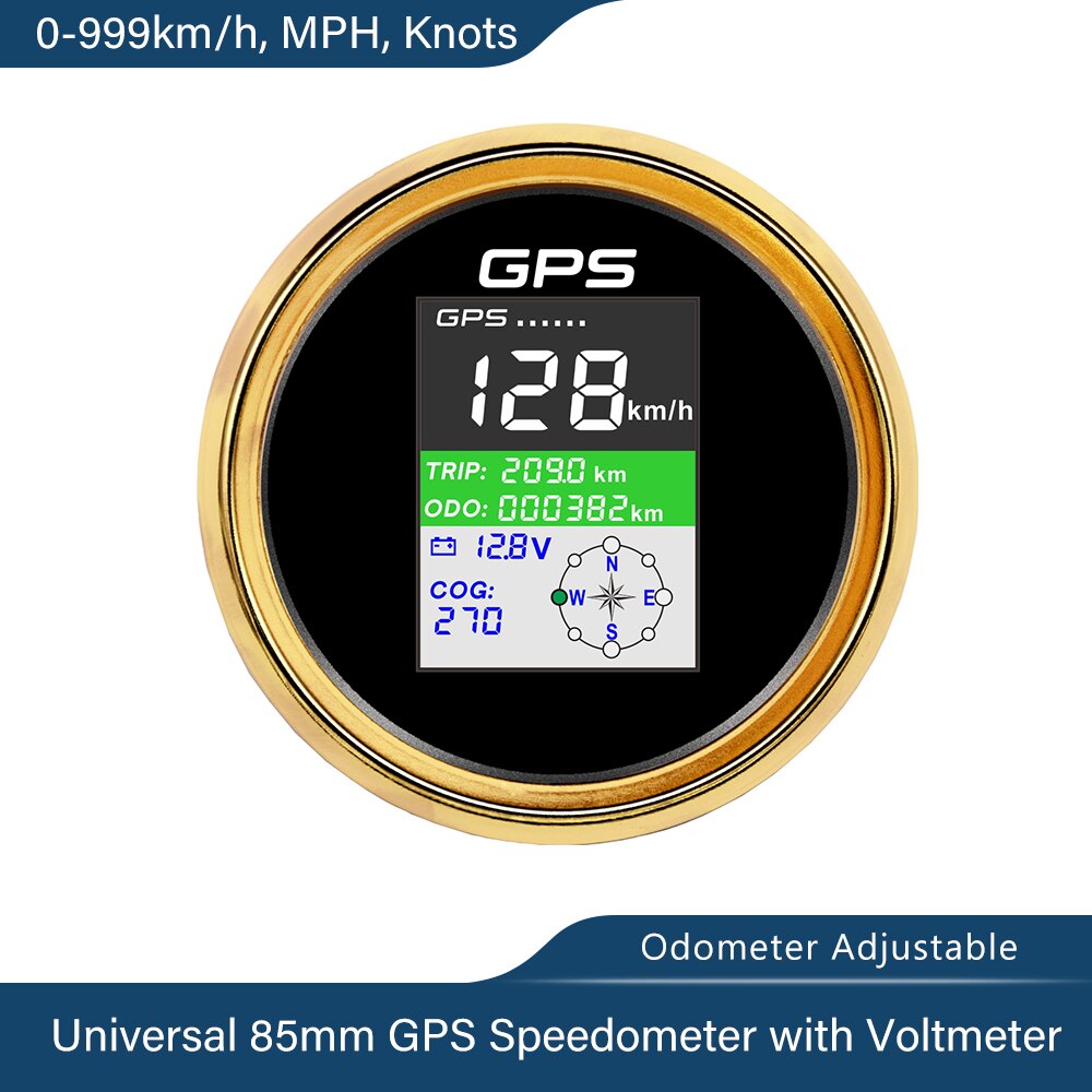 Tachimetro GPS digitale per barche da 85mm 0-999km/h nodi MPH tensione 9-32V odografo viaggio regolabile con antenna GPS schermo TFT: BG