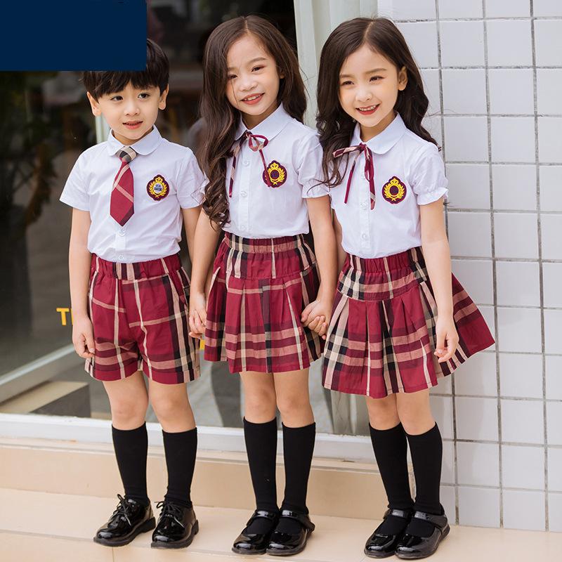 freundlicher Koreanische Schuluniform Für Primäbetreffend Kindergarten Jungen Girlsshort Hülse Shirt verrotten Karierten Felsen Kleiden Satz Chor Kostümich
