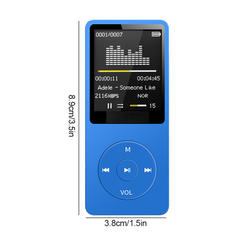 Portable MP3 Player USB Charging Record Digital Display Screen Media Lossless for Pocket Sports Running Walking Music MP4 Player: Blue