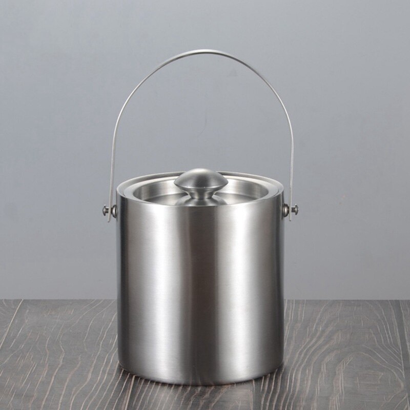 Stainless Steel Double-Layer Insulated Ice Bucket Double-Layer Portable Ice Bucket with Lid 2L