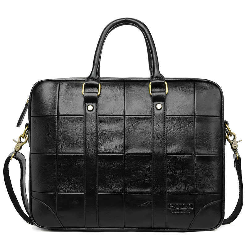 VICUNA POLO classique grand Plaid noir hommes en cuir sacoche pour ordinateur portable solide hommes en cuir sac à main sacs à bandoulière: Default Title