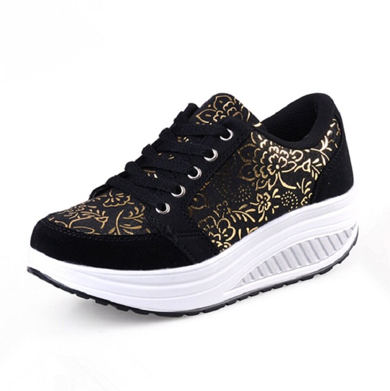 Women Toning Shoes Platform Wedge Fitness Swing Shoes Ladies Lightweight Breathable Slimming Shoes Sports Sneakers #B2482: Black / 5.5