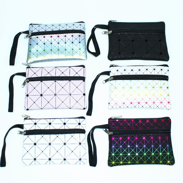 Dubbele laag dames portemonnee medium magische pu meisjes dubbele trek portemonnee kleine pols tas kaarthouders