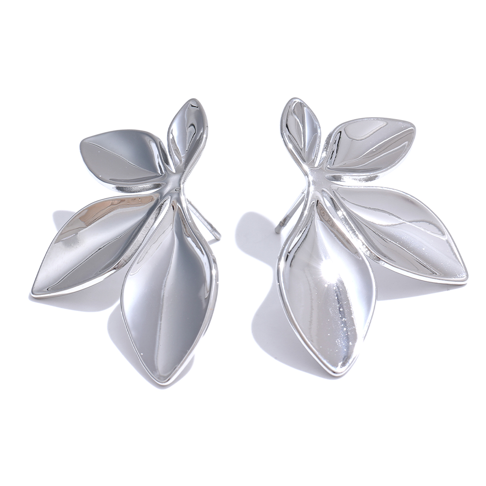 Yhpup Edelstahl Blätter Blume Ohrstecker Helle Anti Allergie Wasserdicht Charme Textur Hochwertiger Schmuck: Gold-farbe
