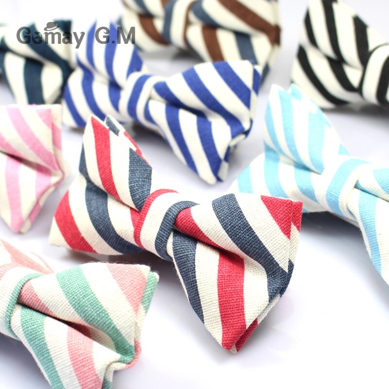 Men Striped Bowtie Casual Neckwear Adjustable Mens Bow Tie for wedding England Style Adult Linen Ties