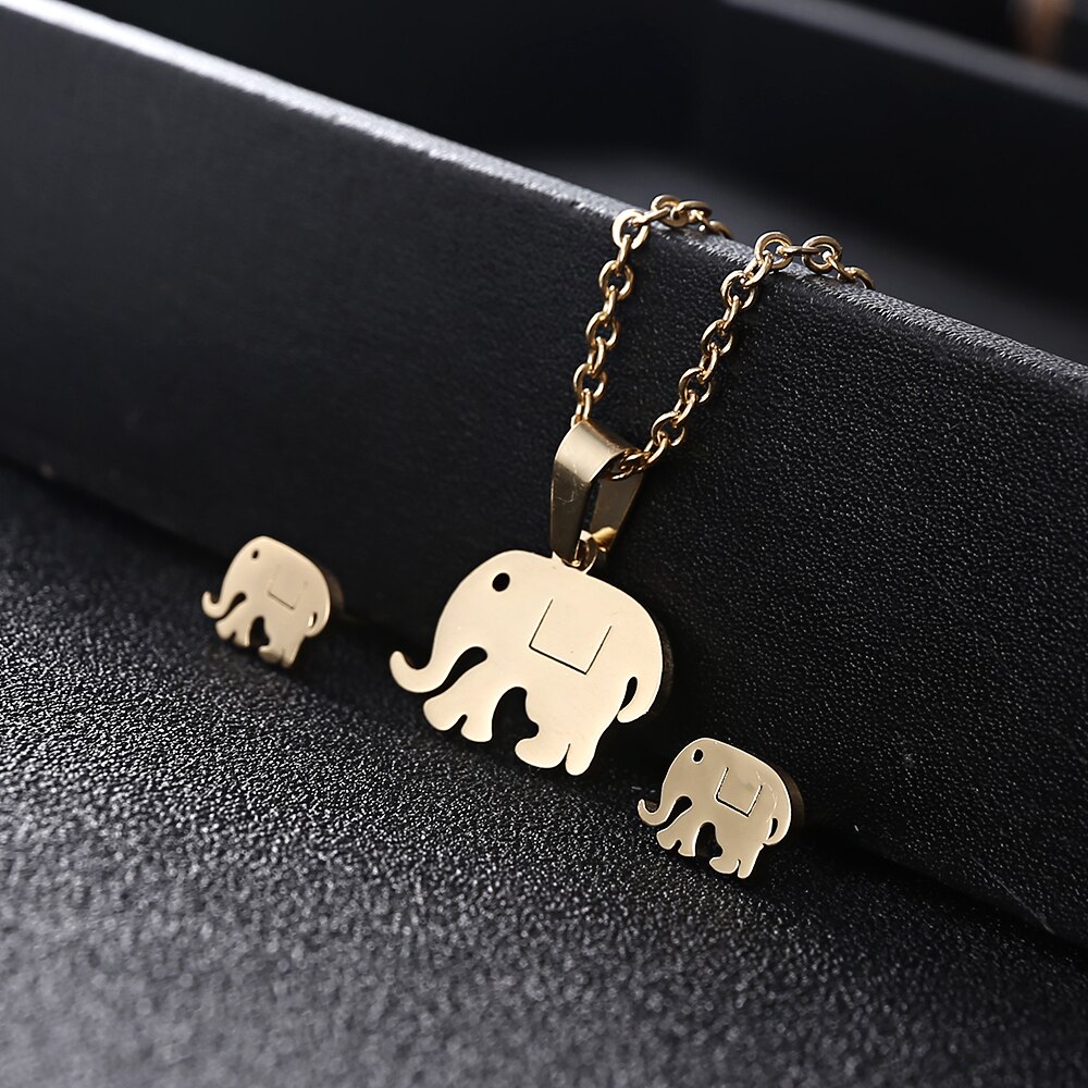 Rinhoo animal horse dragonfly Elephant Pendant necklace Earrings set Women Gold color Stainless Steel jewelry Set