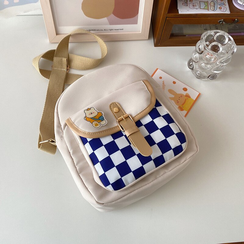 Damen-schultertaschen, karierte rucksäcke, nylon-umhängetaschen für damen, tragbare schultaschen, handtaschen für mädchen