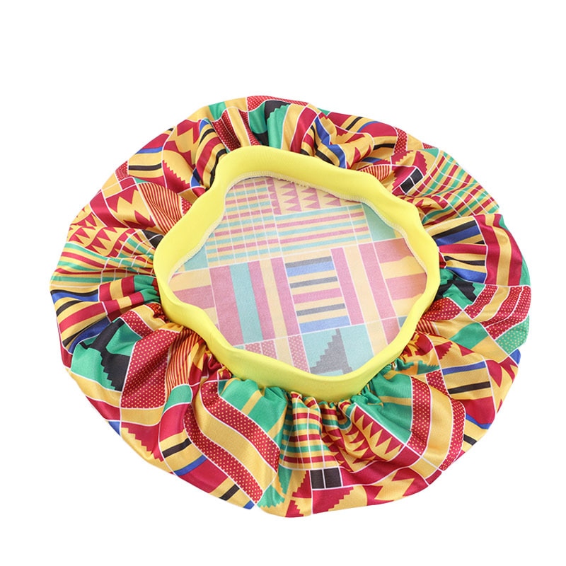 Gorros de pelo de banda ancha para mujer, gorro sedoso con estampado de patrón africano, gorro de noche suave para dormir turbante para señoras Accesorios para peinados: YELLOW