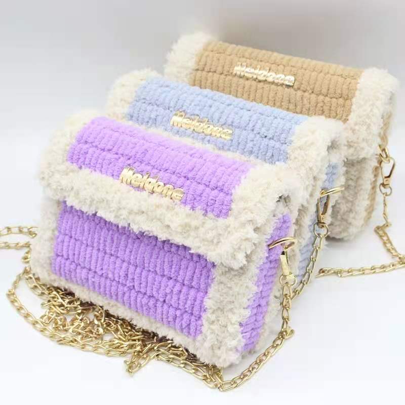 Handmade bag knitting material crochet homemade icicle wool velvet bag handmade ladies shoulder bag