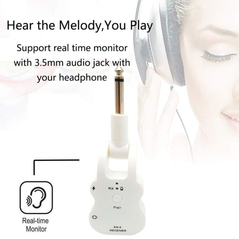 Micro guitare 2.4GHZ sans fil intégré Rechargeable Plug-and-play récepteur émetteur numérique pour guitares électriques basse, blanc