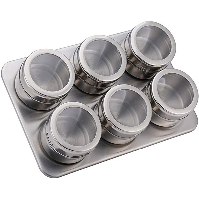 6/9 stk magnetisk krydderihylde i rustfrit stål med justerbar metalstativ, der holder krydderier tørrede urter køkkenredskaber
