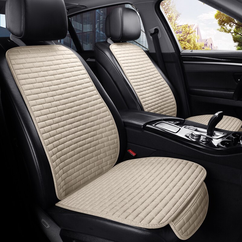 Autostoelhoes voor/achter vlas stoelbeschermingskussen autostoelkussenbeschermer autohoes mat bescherming: Beige -2 voorstoelen