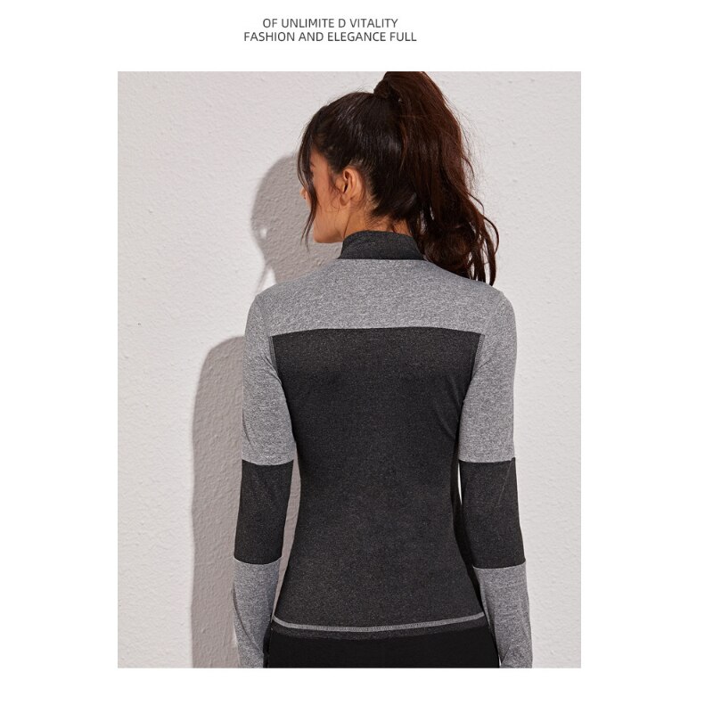 Women outdoor splicing half zipper running jacket stand collar Sweatshirt tight yoga fitness training breathable clothin