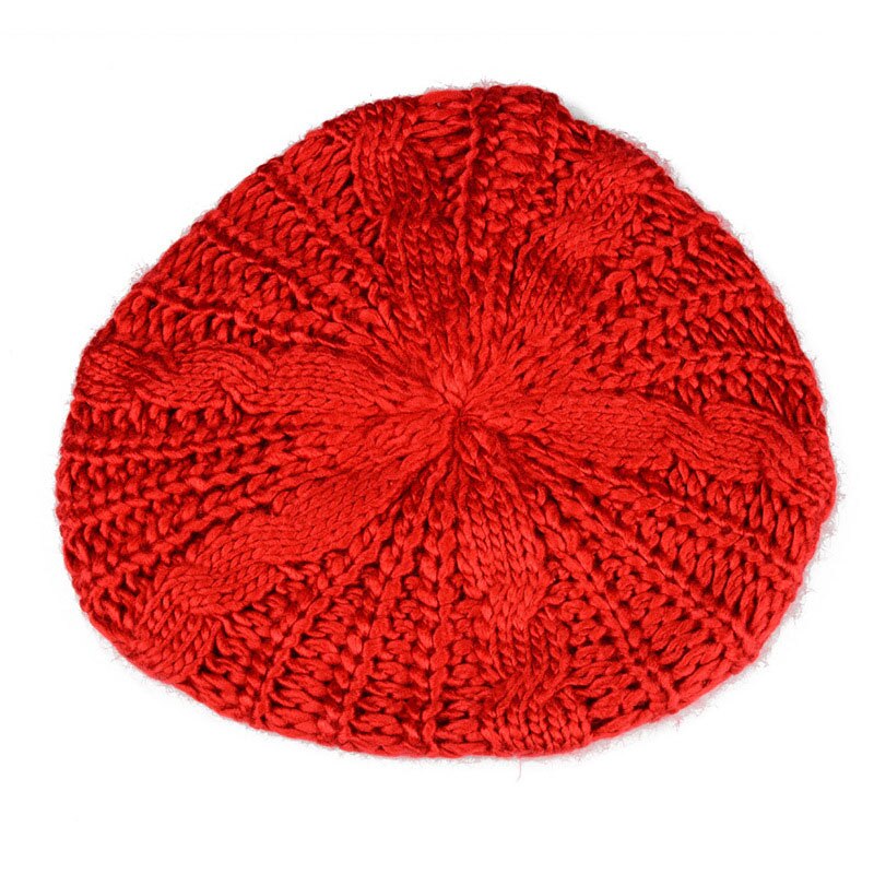 Lady Girl Twisted Hennep Bloem Baret Vrouwen Warm Gebreide Beanie Hoed Multicolor Winter Handgemaakte Breien Kabel Cap: Rood