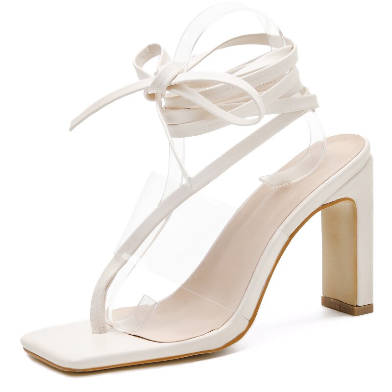 Pzilae summer women sandals transparent PVC high heels shoes open toe cross strap sandals ladies party dress shoes