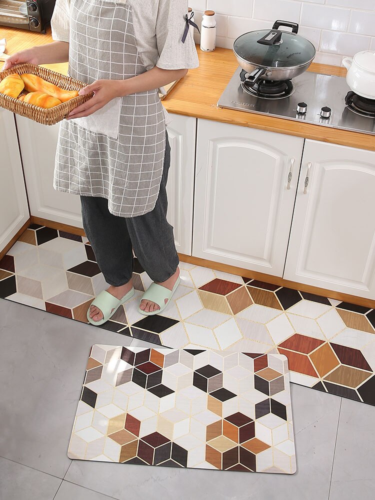 Waterproof Kitchen Carpets PVC Leather PU Kitchen Mats Oil-proof Anti-skid Bathroom Rug Door Mat Bedroom Carpet Tatami Kitchen