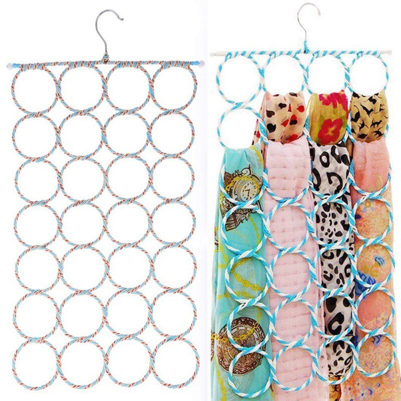 Crestive 12/28-Ring Paper Rattan Hanger Scarf Towel Stand Tie Display Stand Scarf Storage Rack LXX