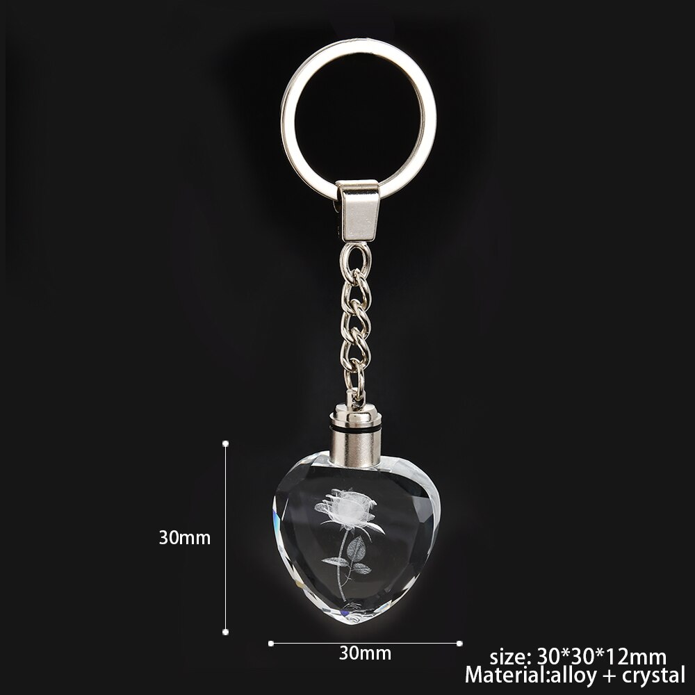 Colorful Keyring Jewelry Fairy Rose Flower Pattern Love Shape Crystal Rhinestone LED Light keychain Lover Key Chain