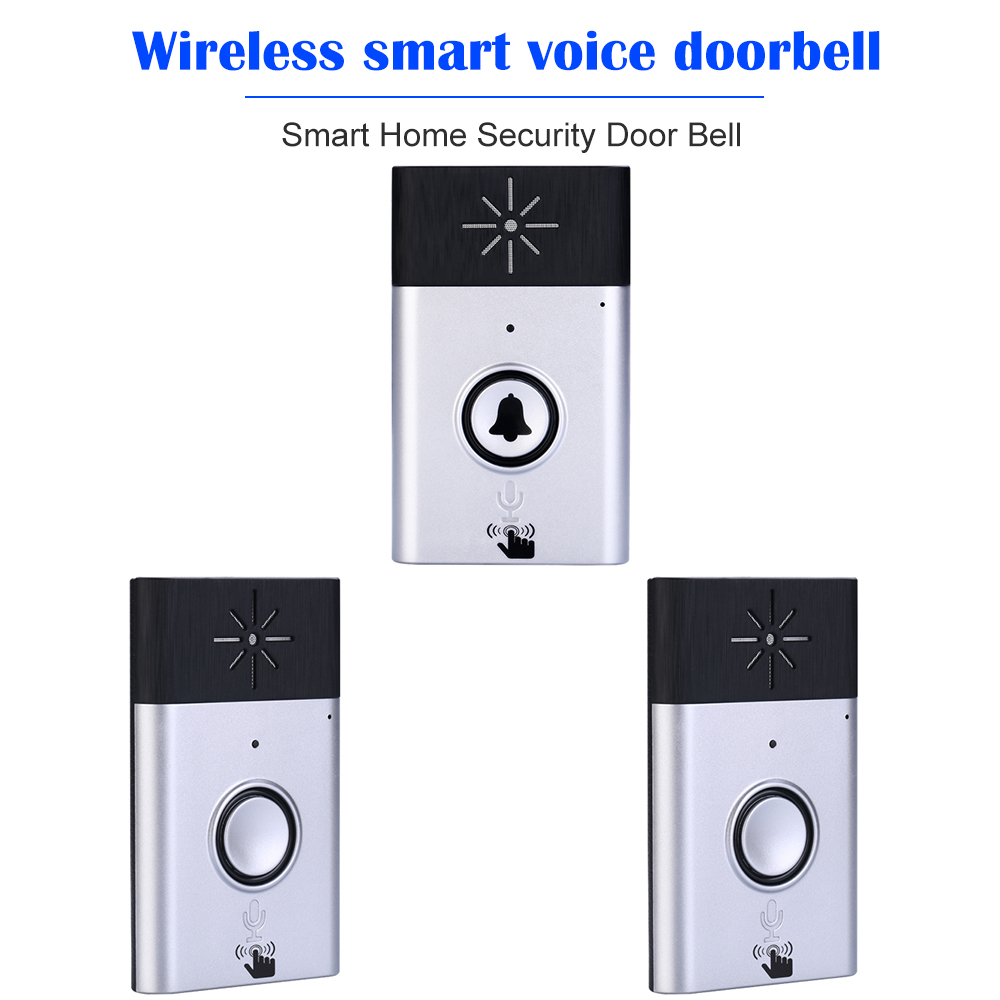 Smart Home Security Door Bell Wireless Voice Intercom Doorbell 2-way Talk Monitor with Outdoor Unit Button Indoor Unit Receiver: 2 Pcs  Silver Receiv