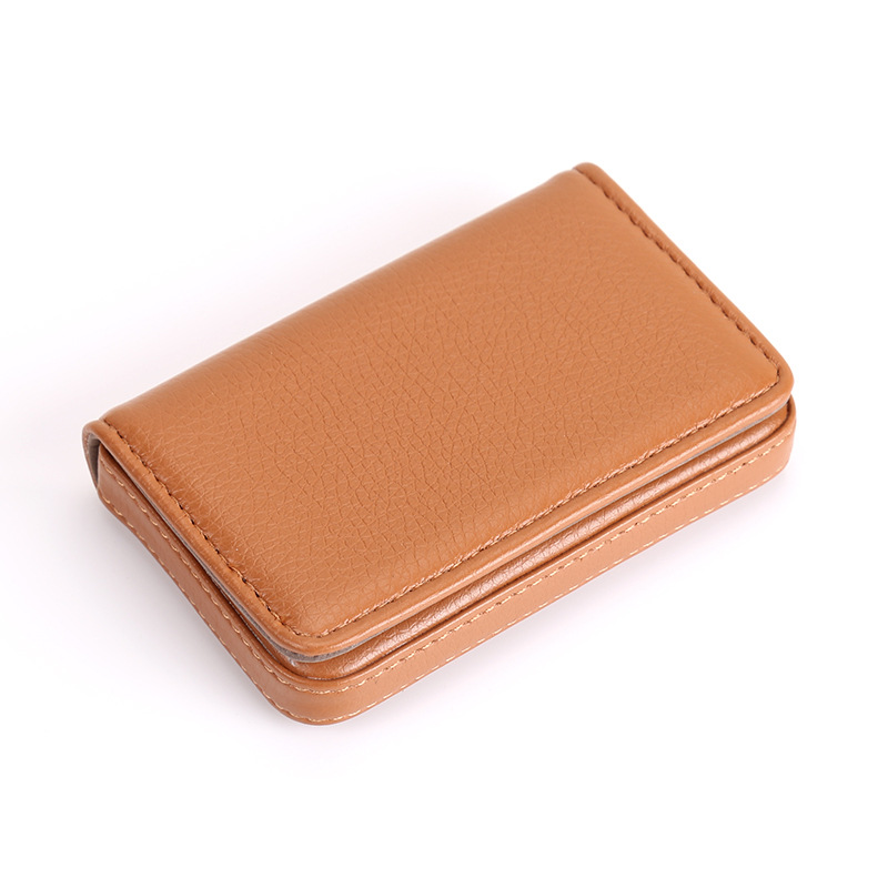 1pc PU Leather Business Card Holder With Magnetic Buckle Slim Pocket Name Card Holder Large Capacity Portable Credit Card Case: Beige