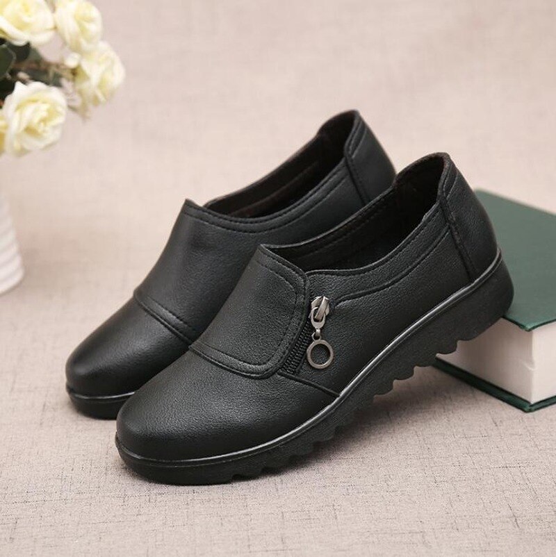 Mode Zacht Leer Ronde Kop Vrouwen Casual Flats Dames Side Rits Platte Oxford Schoenen Moeder Enkele Schoenen Vrouw flats