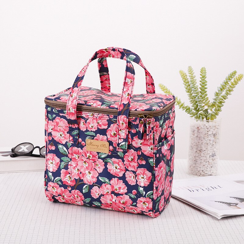 Bolsa de almuerzo portátil con dibujos animados para niños y mujeres, bolso enfriador de bento, bolsa térmica de flores para desayuno, caja de comida, bolso de viaje para picnic