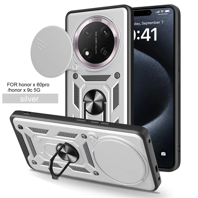 Honor X9C 5G Coque armure antichoc couverture arrière pour Xonor Honar Honer X 9c X9 c HonorX9c 5G voiture anneau magnétique support Coque Fundas: Black