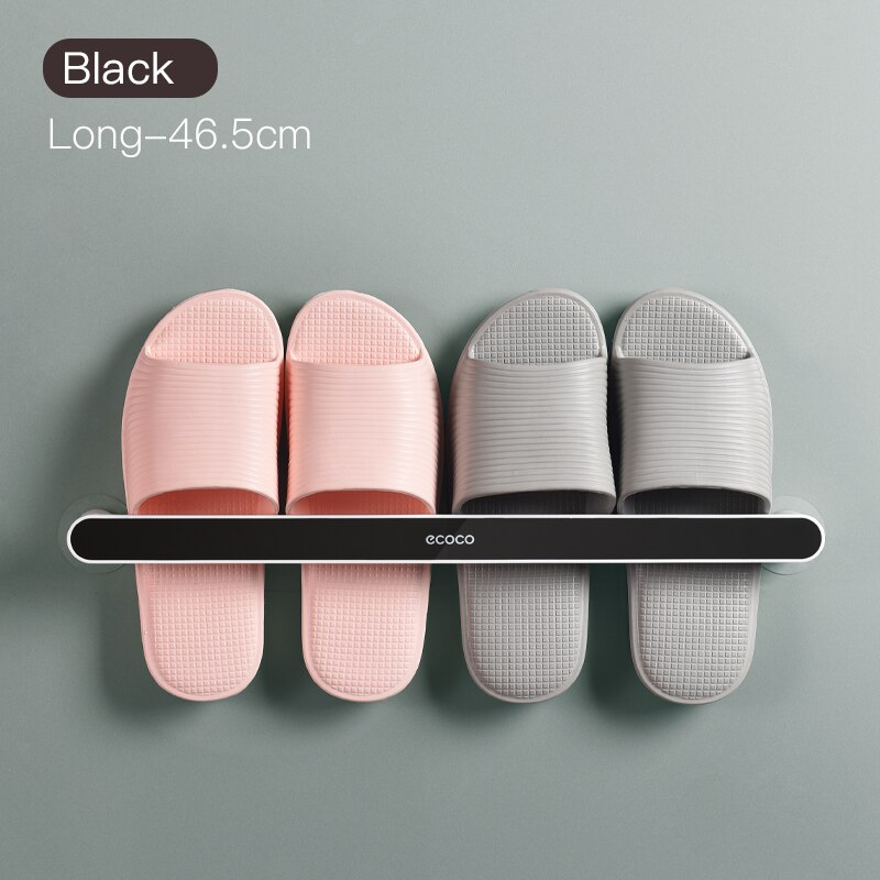 Étagère à chaussures de salle de bain porte-pantoufles mural poinçon gratuit étagère pantoufles organisateur auto-adhésif rangement porte-serviettes: Black long
